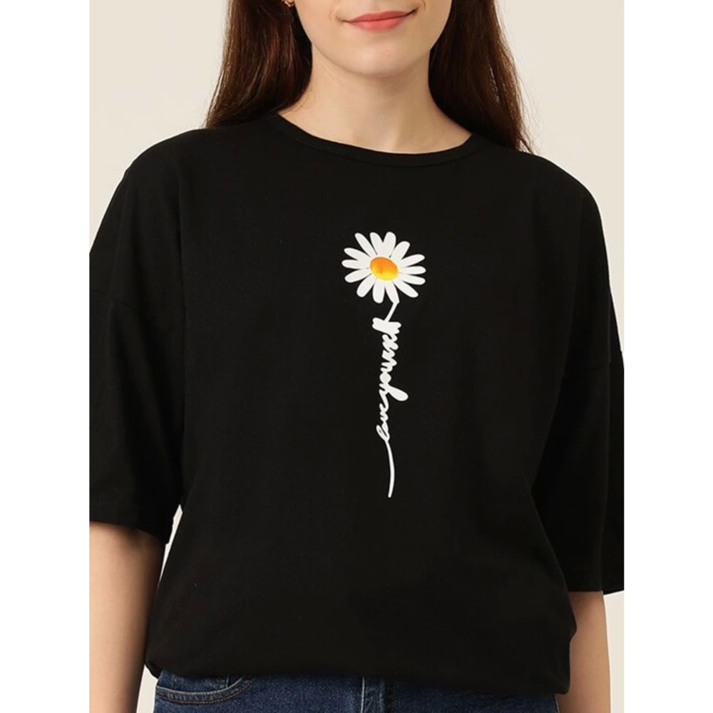 Lucky Life Kadın Baskılı T-shirt - Siyah