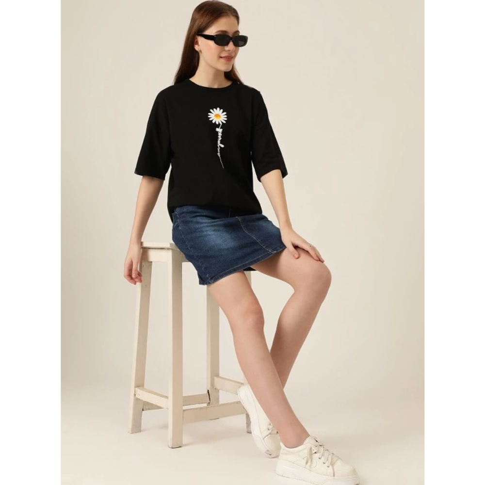 Lucky Life Kadın Baskılı T-shirt - Siyah