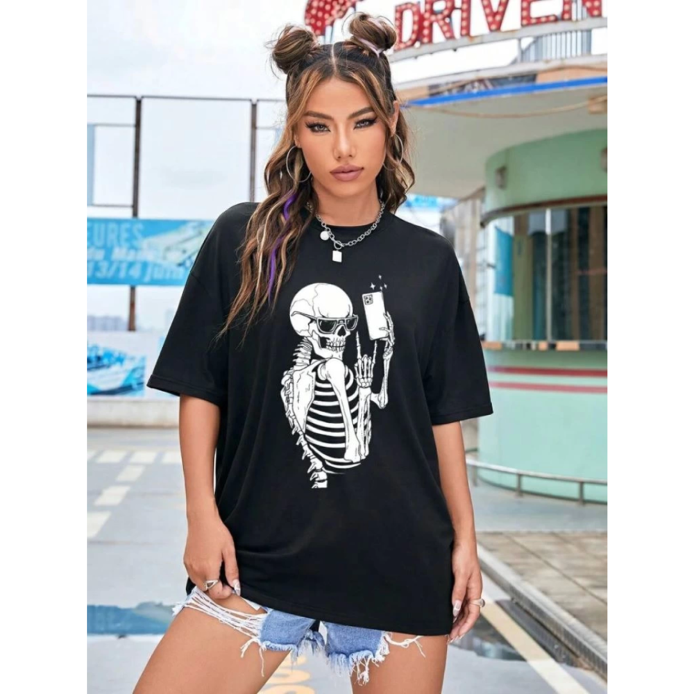 Lucky Life Kadın Baskılı T-shirt - Siyah