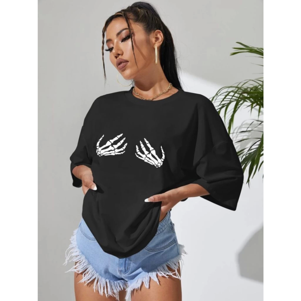 Lucky Life Kadın Baskılı T-shirt - Siyah