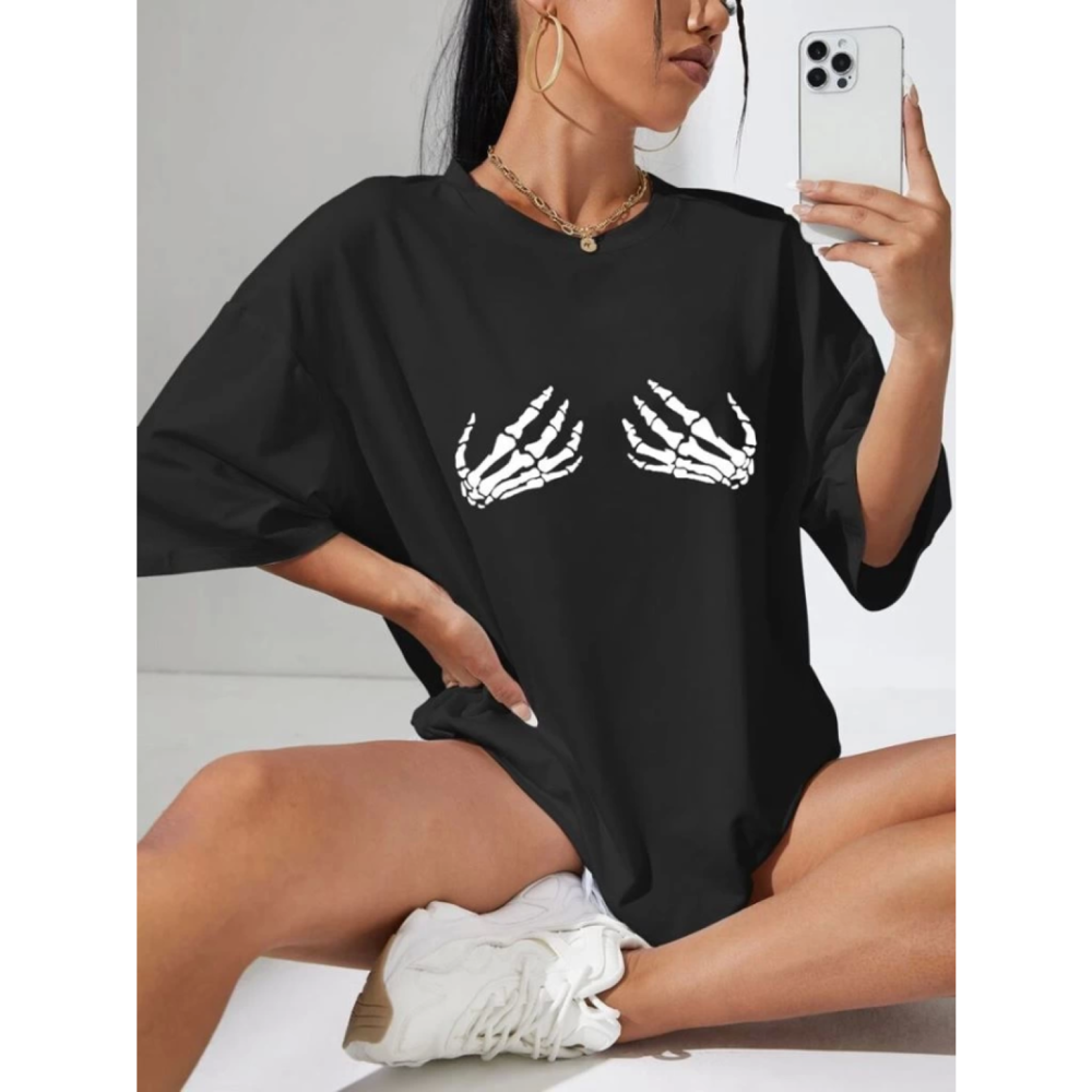 Lucky Life Kadın Baskılı T-shirt - Siyah