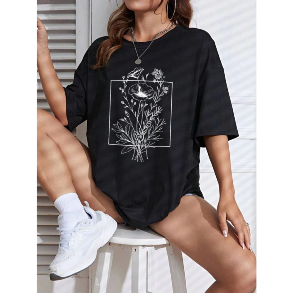 Lucky Life Kadın Baskılı T-shirt - Siyah