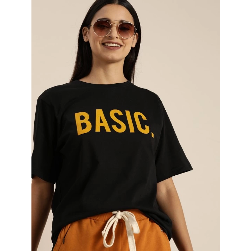 Lucky Life Kadın Baskılı T-shirt - Siyah