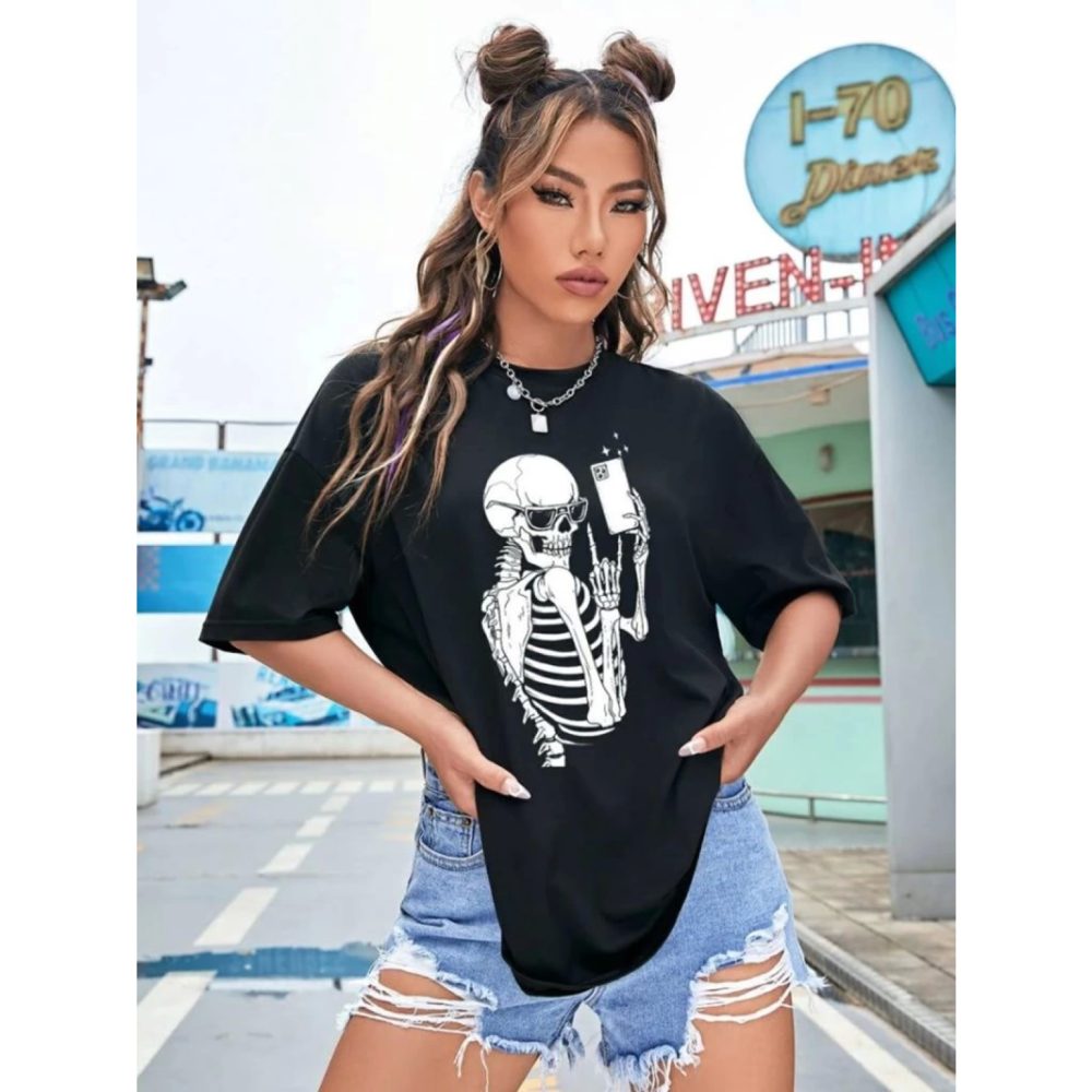 Lucky Life Kadın Baskılı T-shirt - Siyah