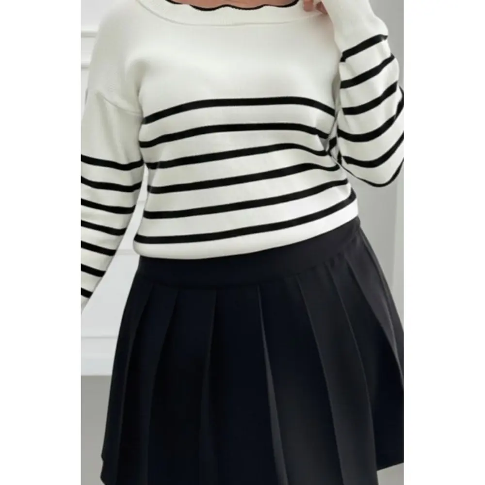 Lucky Life Kadın Beyaz Sırt Bağlama Detaylı çizgi Desen Triko Blu