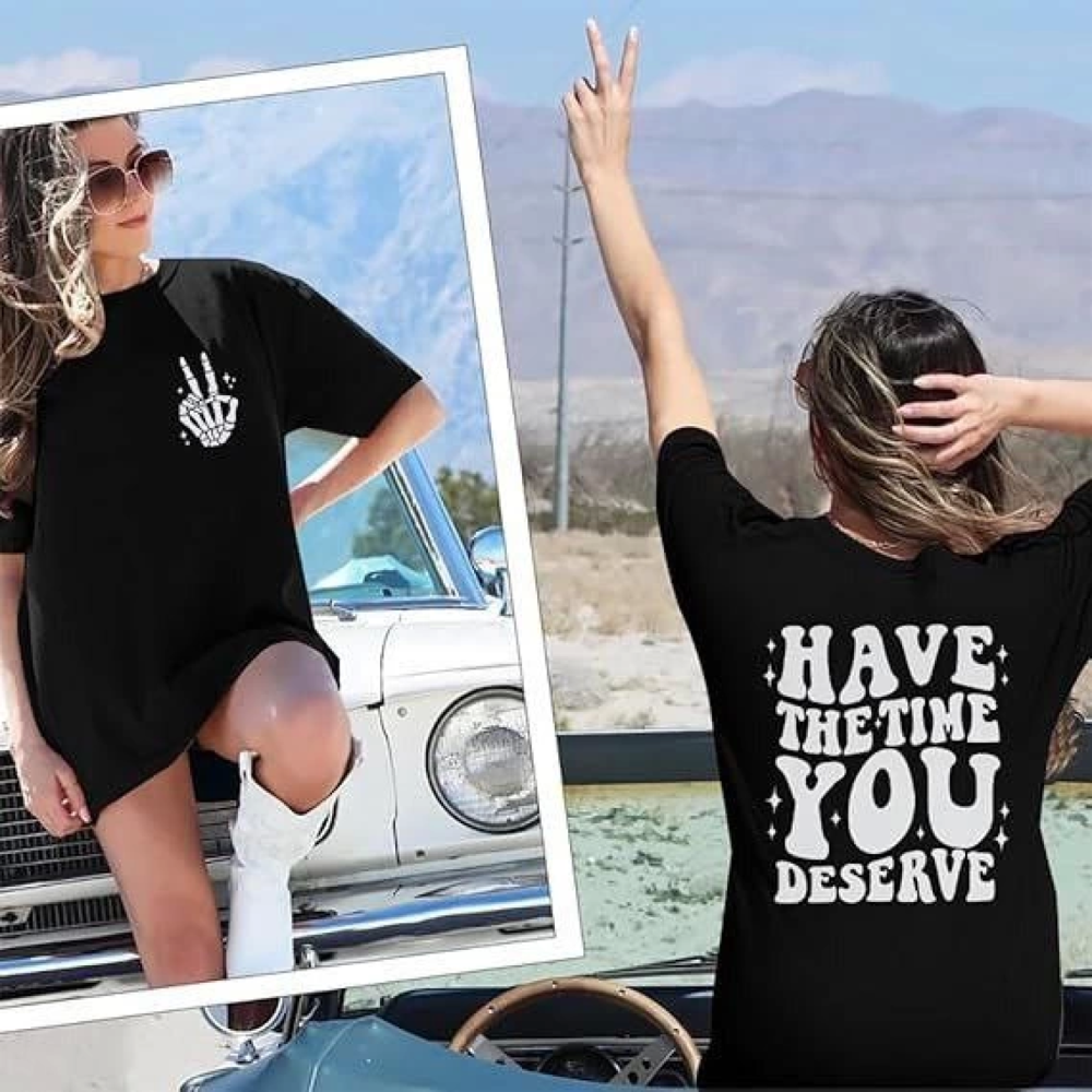Lucky Life Kadın Bisiklet Yaka Kısa Kol Lucky Life Kadın Baskılı