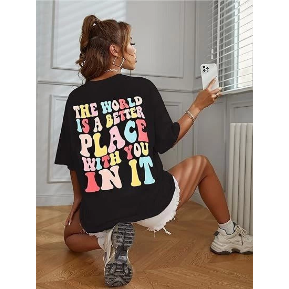 Lucky Life Kadın Bisiklet Yaka Lucky Life Kadın Baskılı T-shirt -