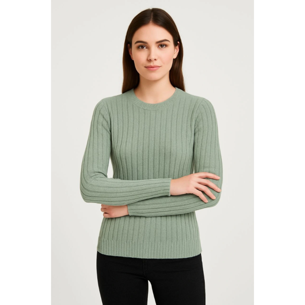 Lucky Life Kadın Bisiklet Yuvarlak Yaka Triko Kazak Pamuklu Kalın