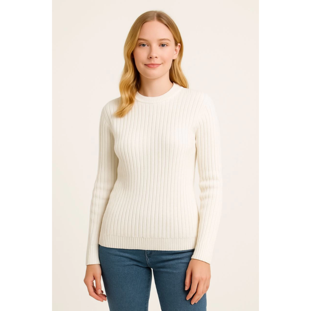 Lucky Life Kadın Bisiklet Yuvarlak Yaka Triko Kazak Pamuklu Kalın