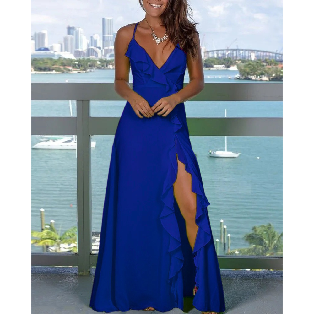 Lucky Life Kadın Ip Askılı Dekolteli Yırtmaç Detay Krep Elbise