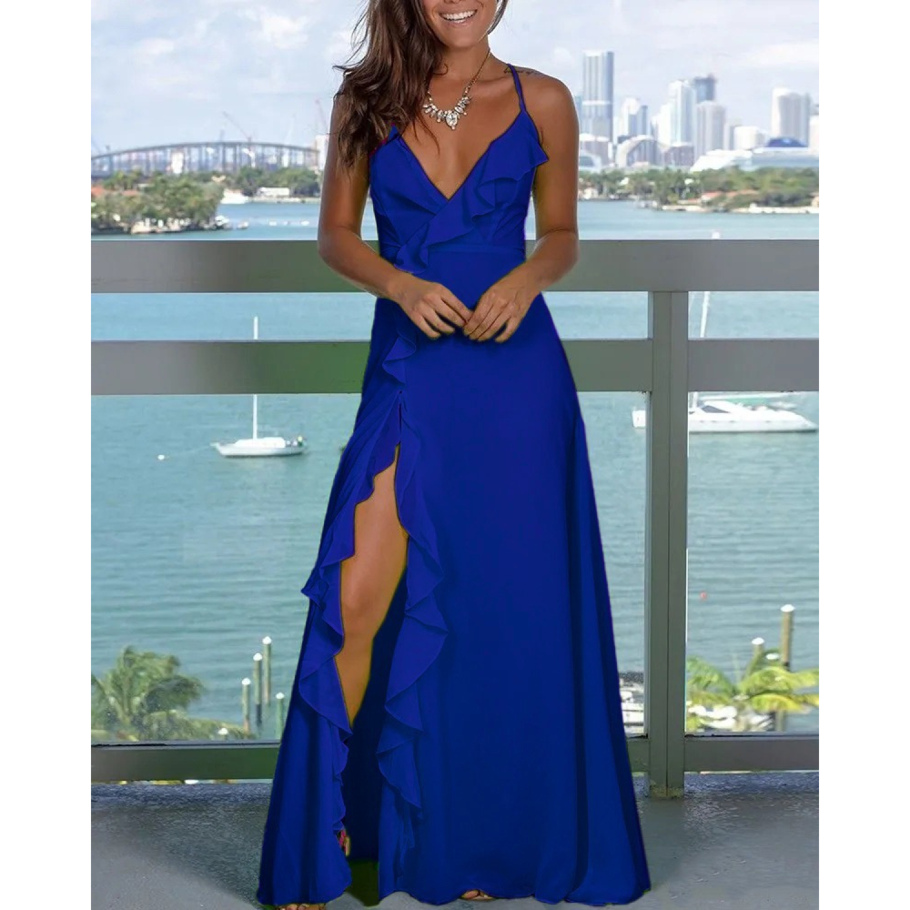 Lucky Life Kadın Ip Askılı Dekolteli Yırtmaç Detay Krep Elbise