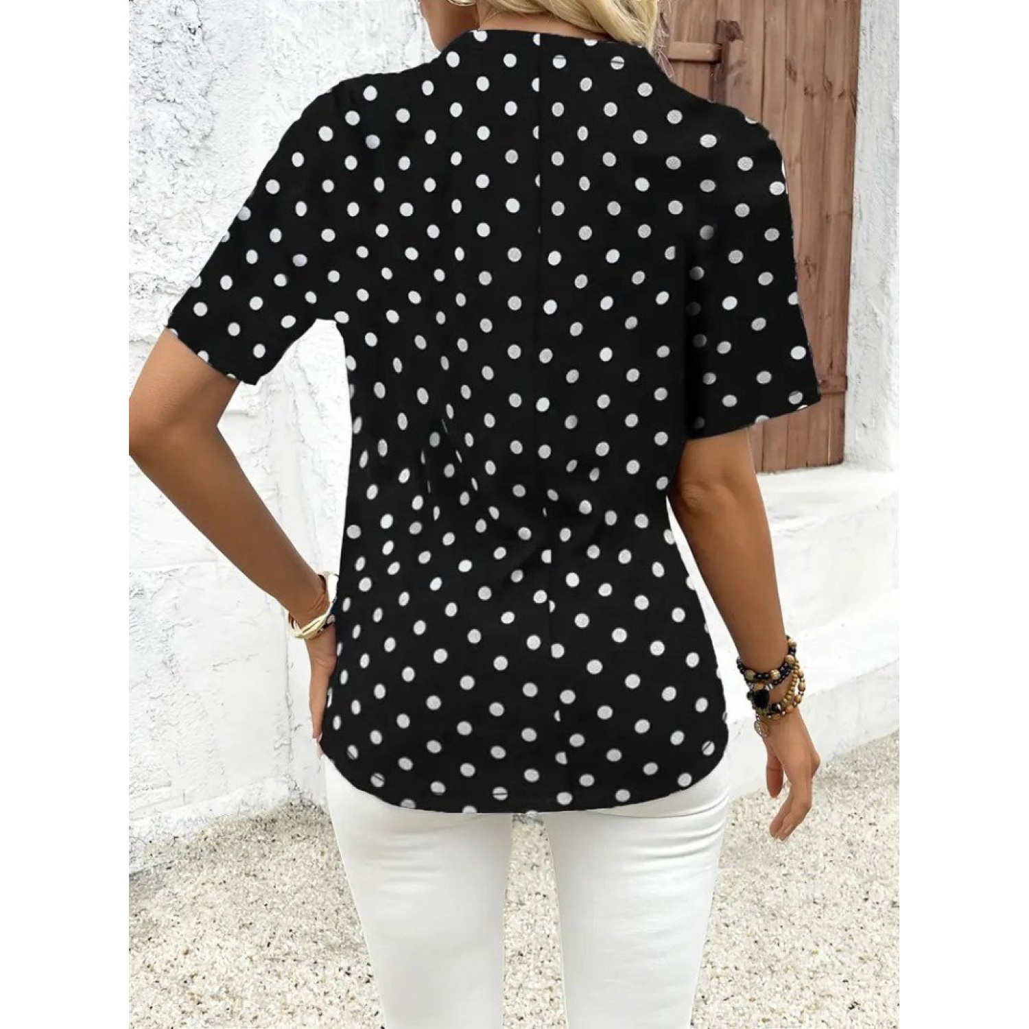 Lucky Life Kadın Kısa Kollu Yakadan Fermuarlı Puantiyeli Uzun Dok