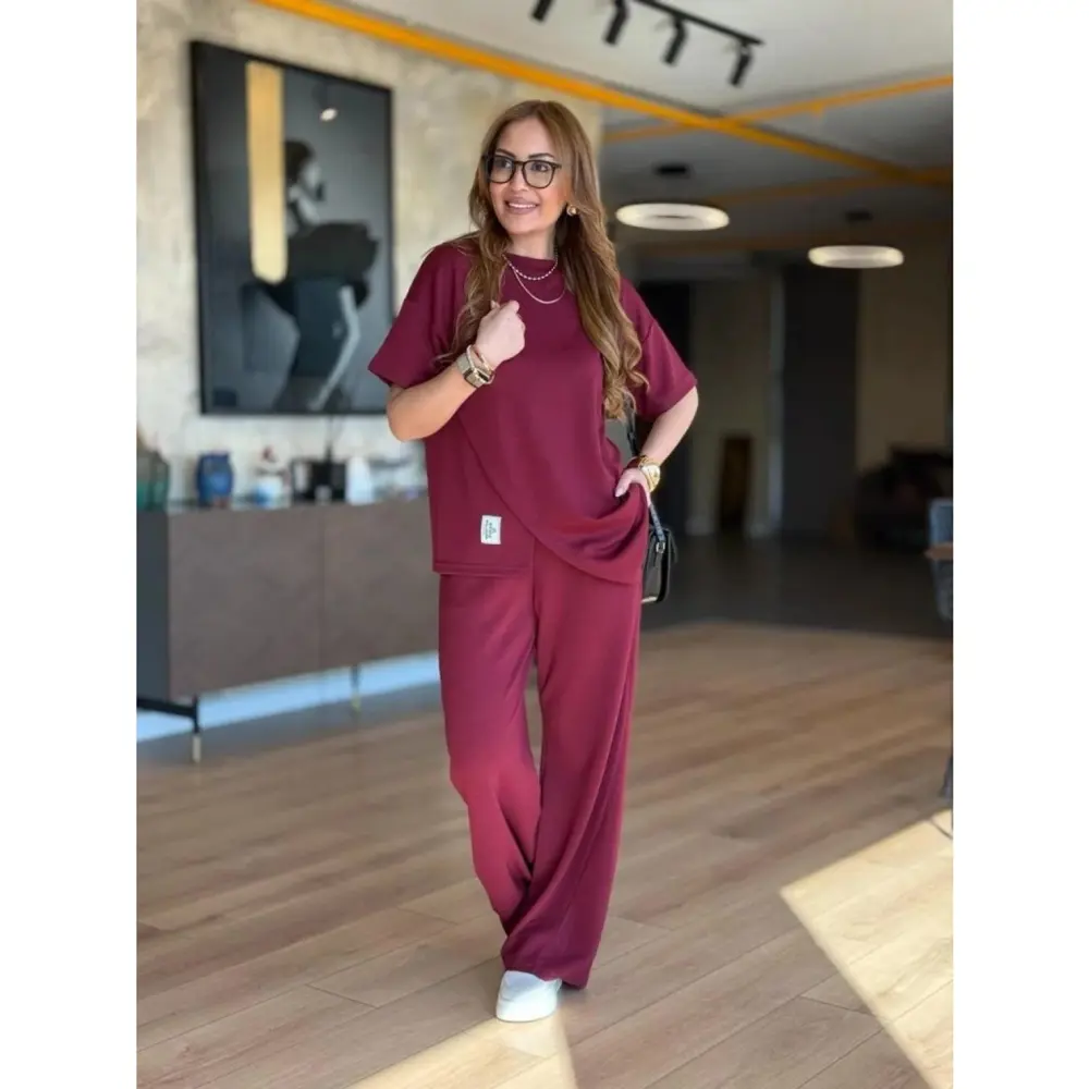 Lucky Life Kadın Kısa Kollu Bisiklet Yaka Asimetrik Viskon Iki Ip