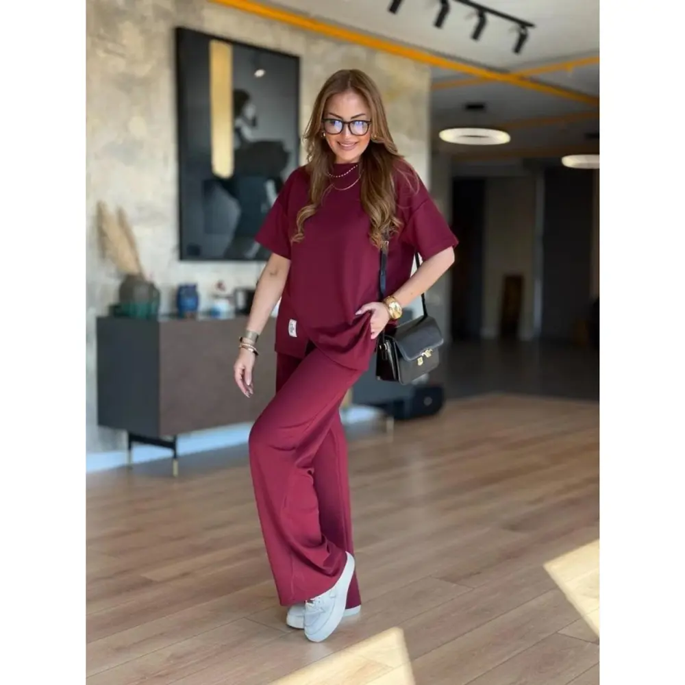 Lucky Life Kadın Kısa Kollu Bisiklet Yaka Asimetrik Viskon Iki Ip