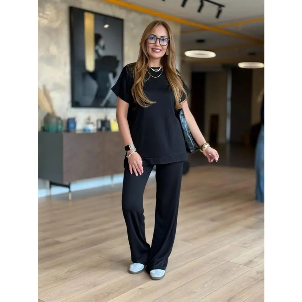 Lucky Life Kadın Kısa Kollu Bisiklet Yaka Viskon Iki Iplik Bluz V