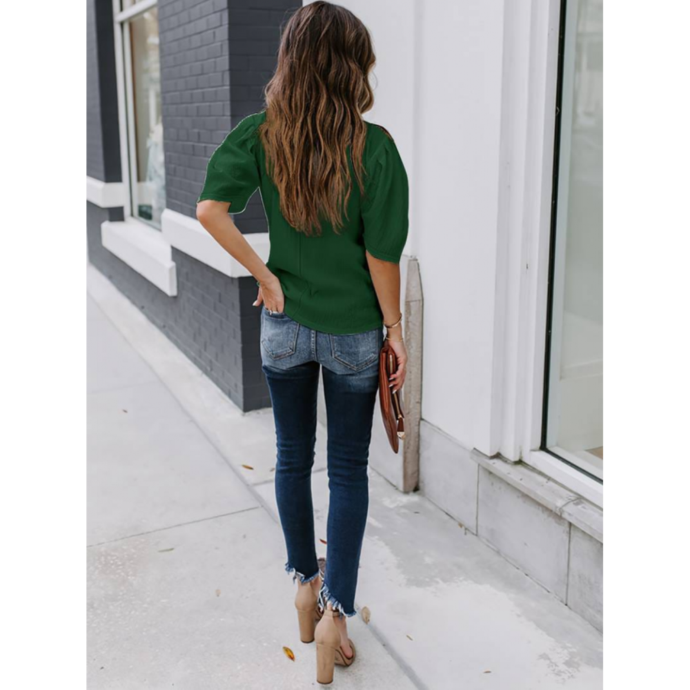 Lucky Life Kadın Kısa Kollu Pileli Balın Kol Bürümcük Bluz