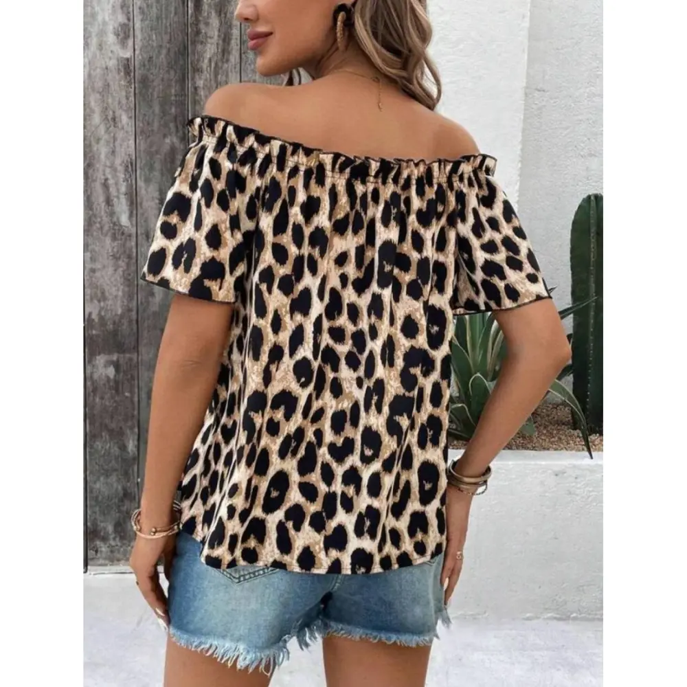 Lucky Life Kadın Madonna Yaka Fırfırlı Leopar Desenli Mikro Kumaş