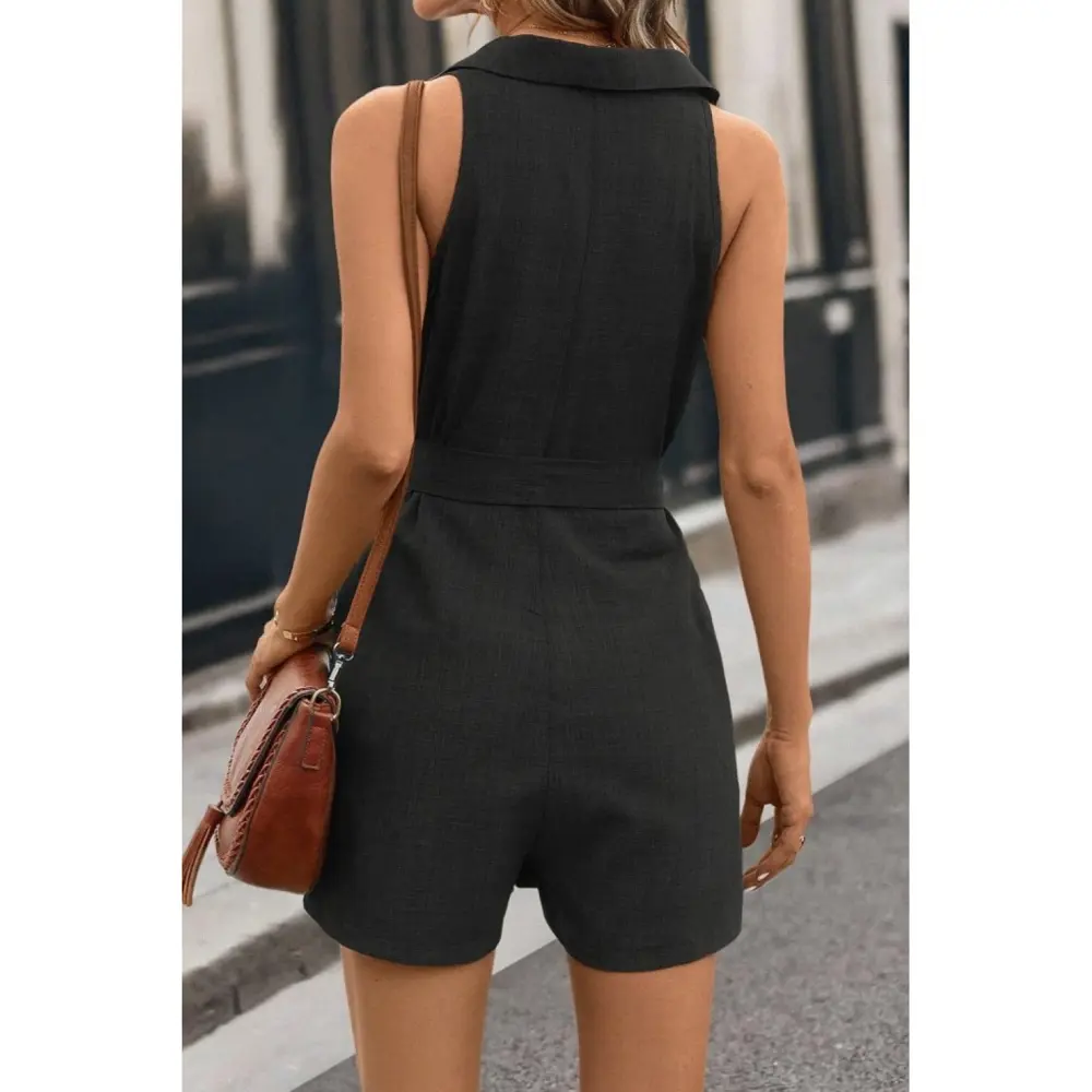 Lucky Life Kadın Sıfır Kollu Yakalı Düğmeli Belden Kuşaklı Kısa K