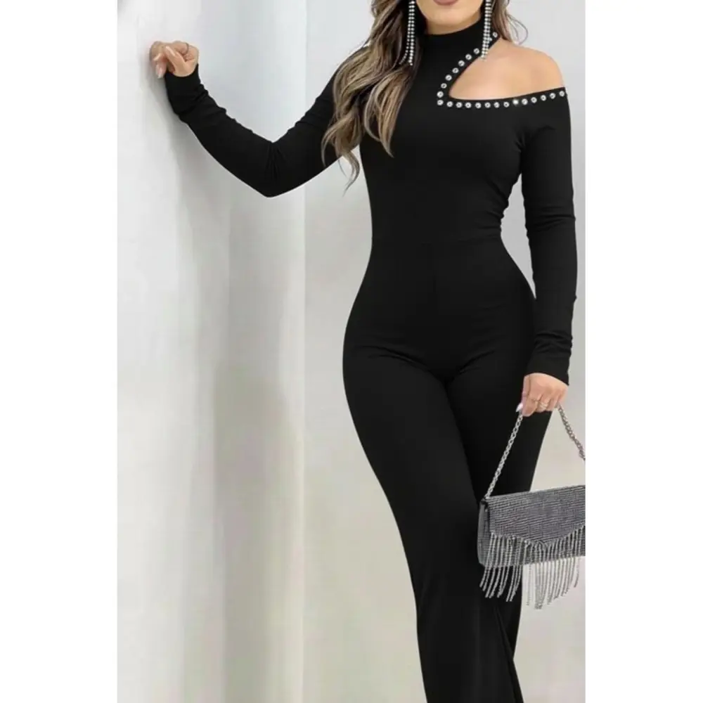 Lucky Life Kadın Tek Omuzdan Açık Balıkçı Yaka Taş Detaylı Uzun I