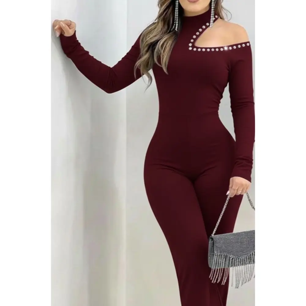 Lucky Life Kadın Tek Omuzdan Açık Balıkçı Yaka Taş Detaylı Uzun I