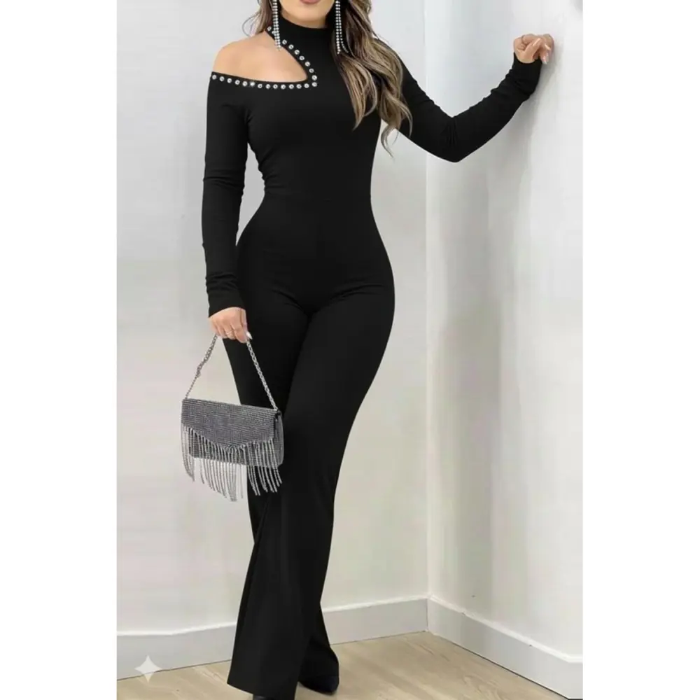 Lucky Life Kadın Tek Omuzdan Açık Balıkçı Yaka Taş Detaylı Uzun I