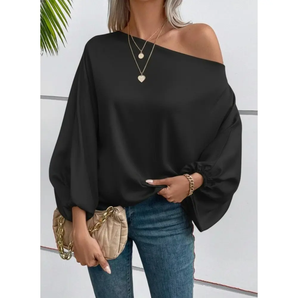 Lucky Life Kadın Tek Omuzu Açık Uzun Kollu Salaş Sandy Bluz