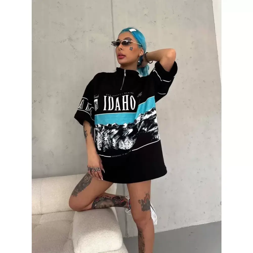 Lucky Life Kadın Unisex Lucky Life Kadın Baskılı Yarım Fermuarlı