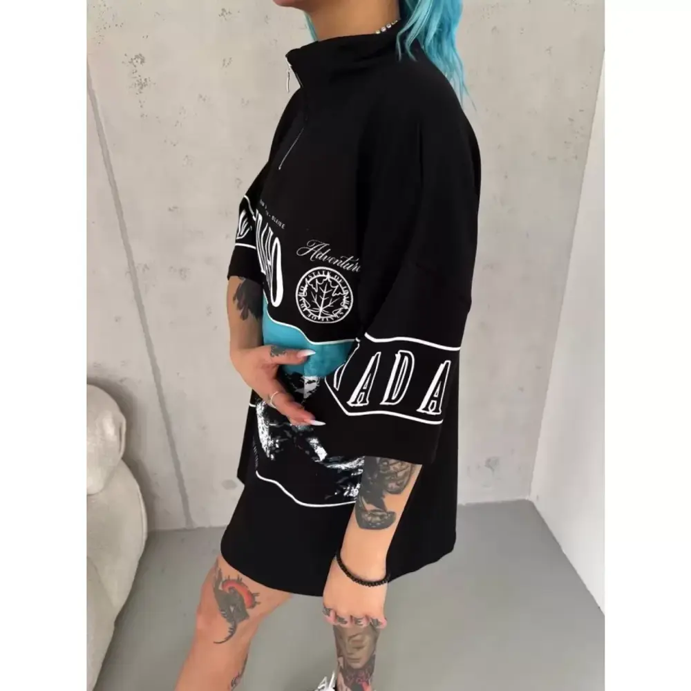 Lucky Life Kadın Unisex Lucky Life Kadın Baskılı Yarım Fermuarlı