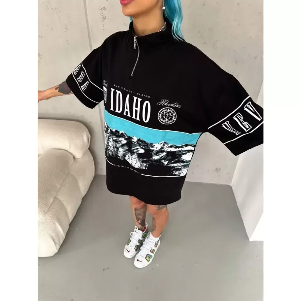 Lucky Life Kadın Unisex Lucky Life Kadın Baskılı Yarım Fermuarlı