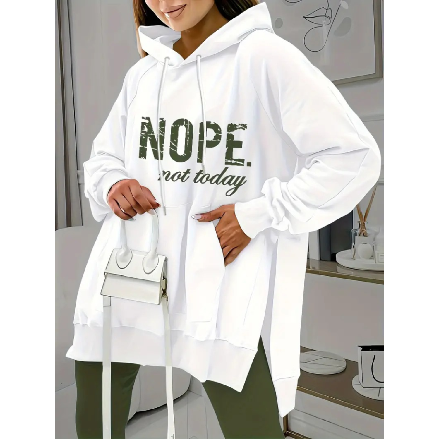 Lucky Life Kadın Uzun Kollu Kapşonlu Bağcıklı Viskon Iki Iplik Sw