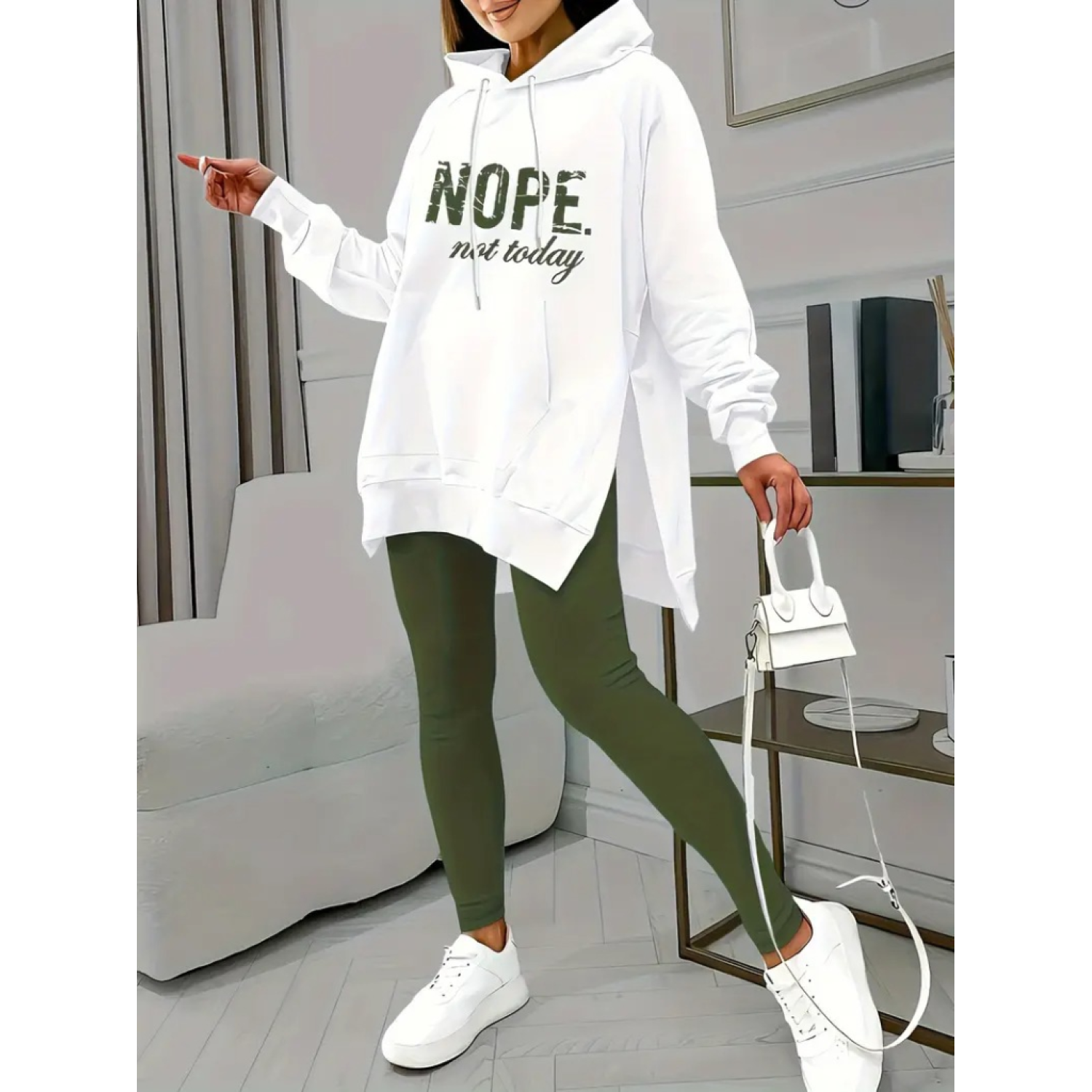 Lucky Life Kadın Uzun Kollu Kapşonlu Bağcıklı Viskon Iki Iplik Sw