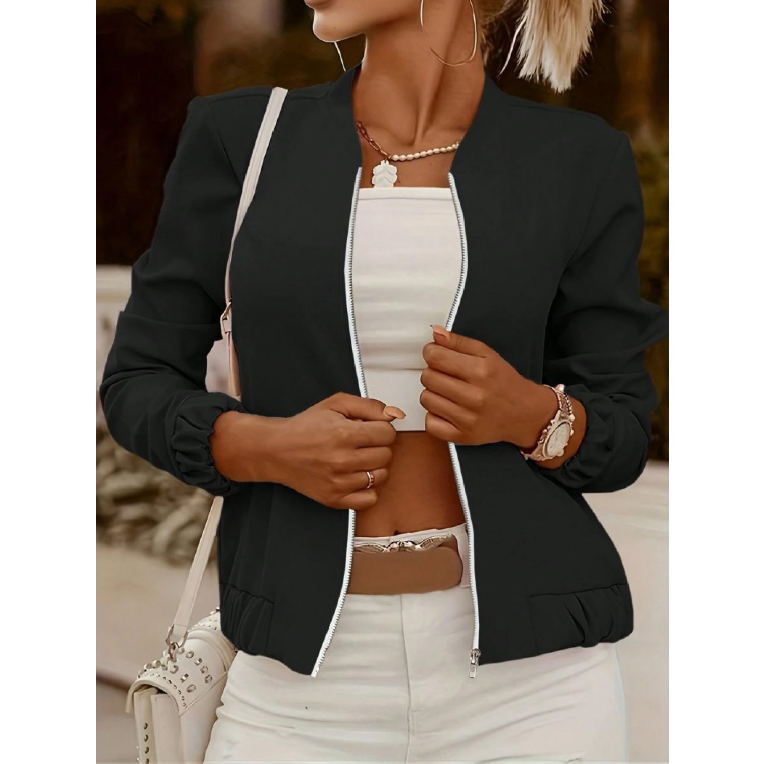 Lucky Life Kadın Uzun Kollu önden Fermuarlı Modal Ceket