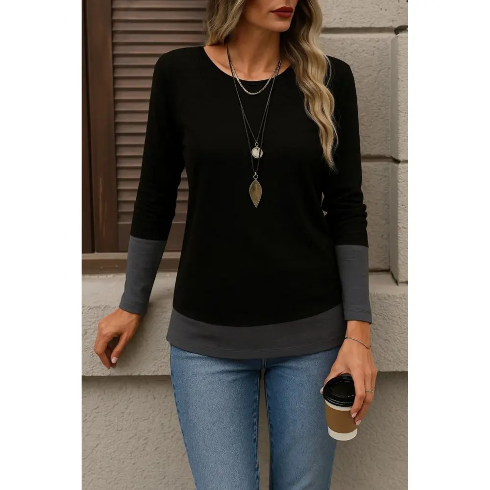 Lucky Life Kadın Uzun Kollu Açık Yuvarlak Yaka Blok Renkli Viskon