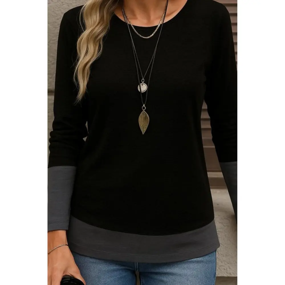 Lucky Life Kadın Uzun Kollu Açık Yuvarlak Yaka Blok Renkli Viskon