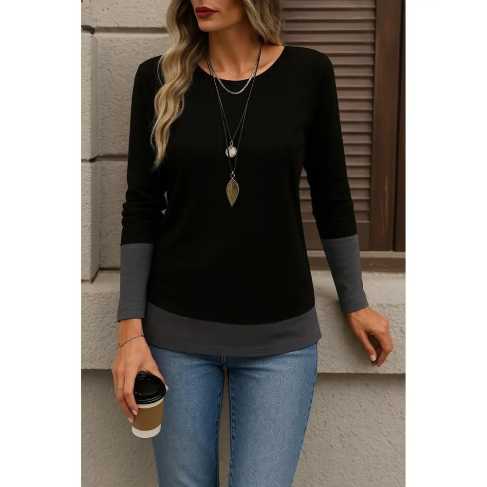 Lucky Life Kadın Uzun Kollu Açık Yuvarlak Yaka Blok Renkli Viskon