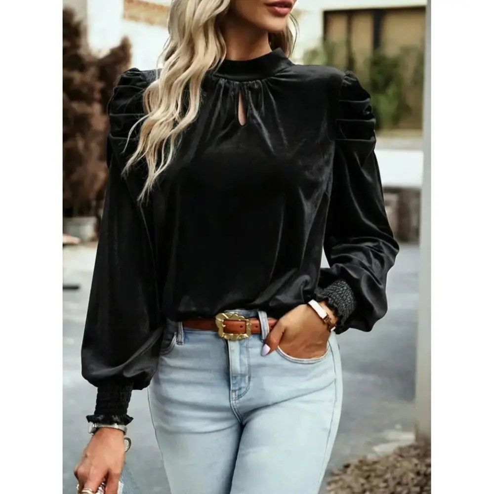 Lucky Life Kadın Uzun Kollu Balıkçı Yaka Damla Detaylı Kadife Blu