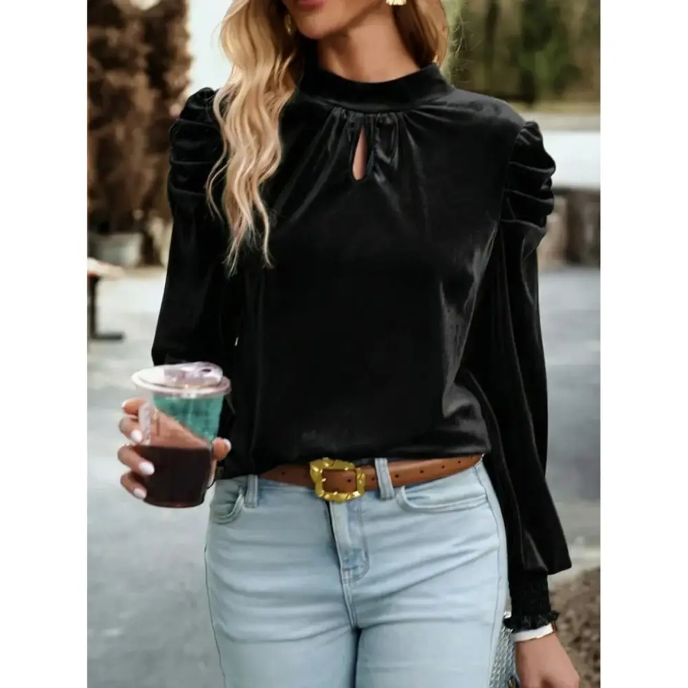 Lucky Life Kadın Uzun Kollu Balıkçı Yaka Damla Detaylı Kadife Blu