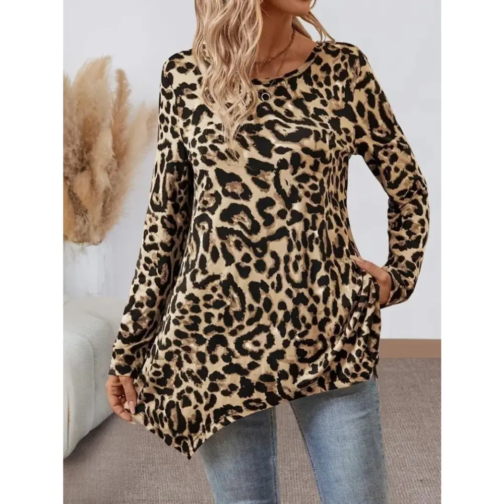 Lucky Life Kadın Uzun Kollu Bisiklet Yaka Leopar Desenli Süprem B