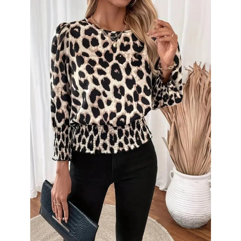 Lucky Life Kadın Uzun Kollu Bisiklet Yaka Leopar Desenli Modal Bl