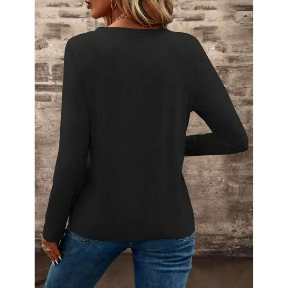 Lucky Life Kadın  Uzun Kollu Cepli V Yakalı Viskon Iki Iplik Bluz