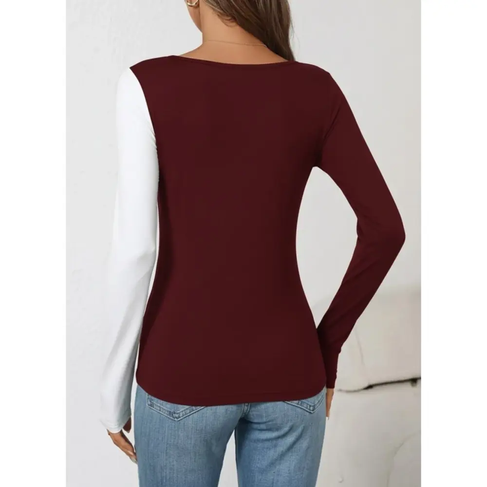 Lucky Life Kadın Uzun Kollu Geometrik Yaka Detaylı çift Renkli Vi