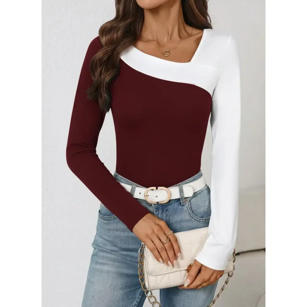 Lucky Life Kadın Uzun Kollu Geometrik Yaka Detaylı çift Renkli Vi