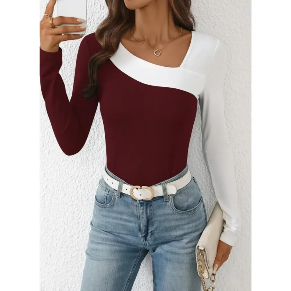 Lucky Life Kadın Uzun Kollu Geometrik Yaka Detaylı çift Renkli Vi