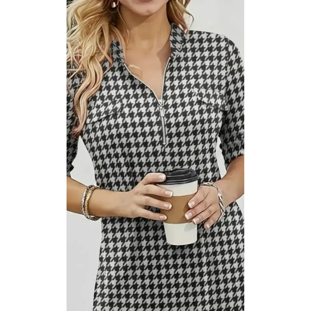 Lucky Life Kadın Uzun Kollu Hakim Yaka Yakadan Fermuarlı Geometri