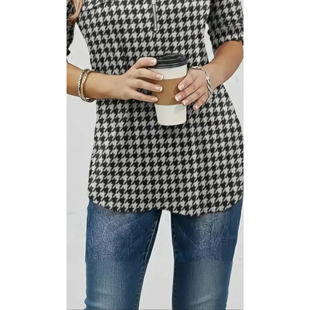 Lucky Life Kadın Uzun Kollu Hakim Yaka Yakadan Fermuarlı Geometri