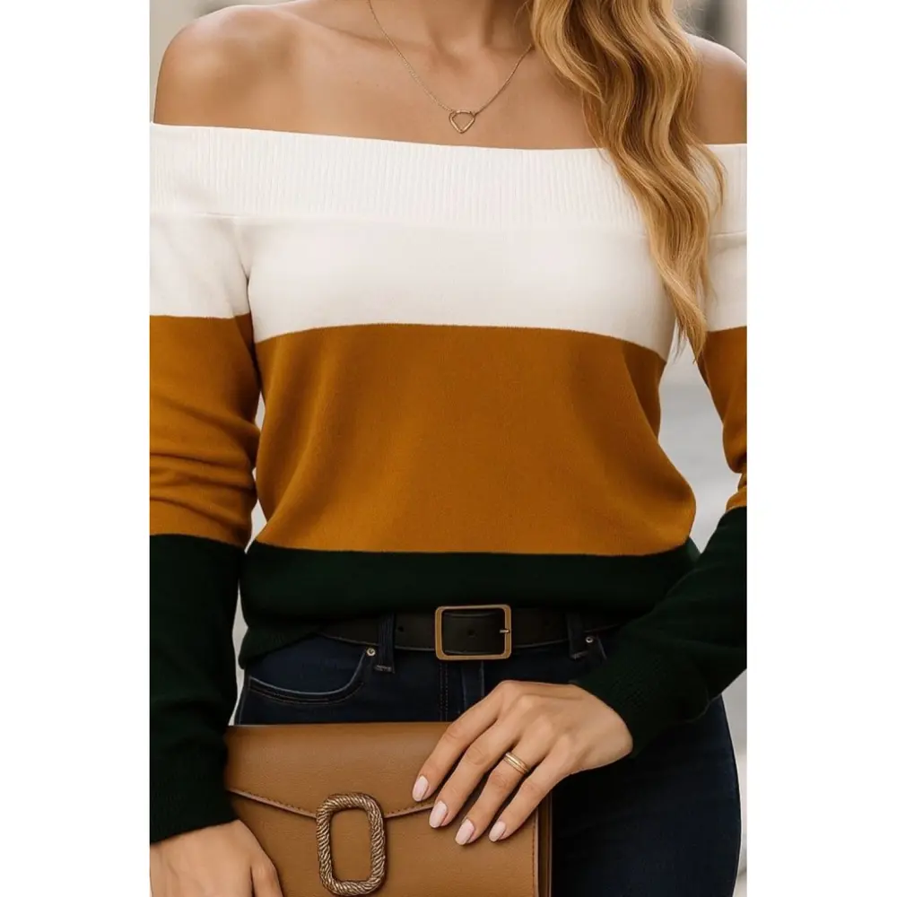 Lucky Life Kadın  Uzun Kollu Omuzlardan Açık Uzun Kollu Blok çizg