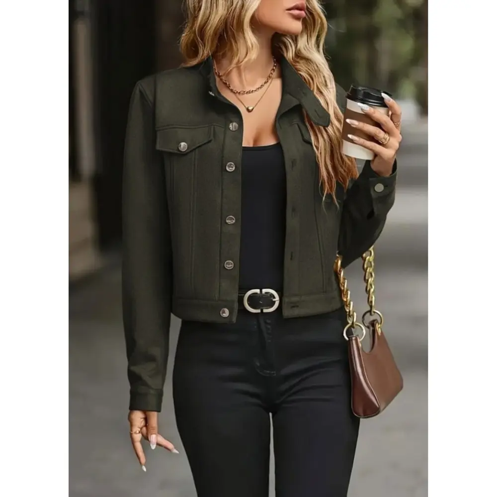 Lucky Life Kadın Uzun Kollu önden Düğmeli Kısa Süet Ceket