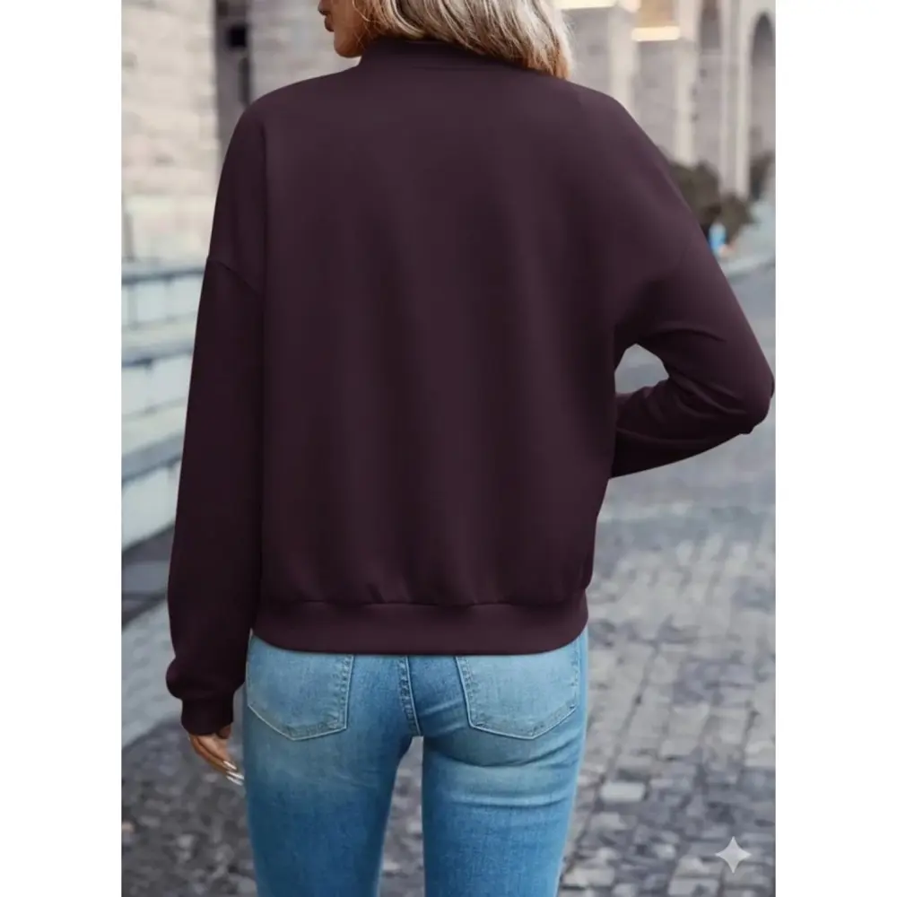 Lucky Life Kadın Uzun Kollu önden Fermuarlı Cepli Modal Mürdüm Ce