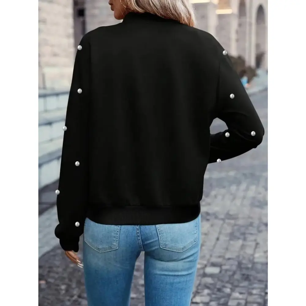 Lucky Life Kadın Uzun Kollu önden Fermuarlı Incili Kısa Modal Cek