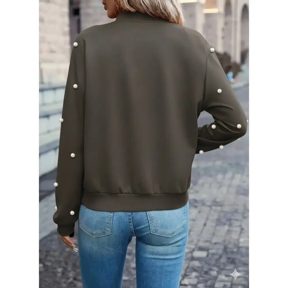 Lucky Life Kadın Uzun Kollu önden Fermuarlı Incili Kısa Modal Cek